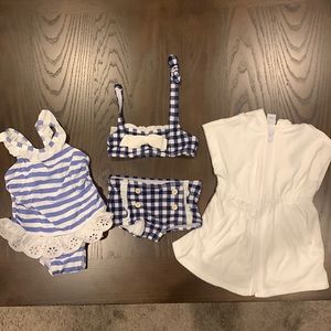 2 Janie and Jack swimsuits with old navy cover up 12-18 months